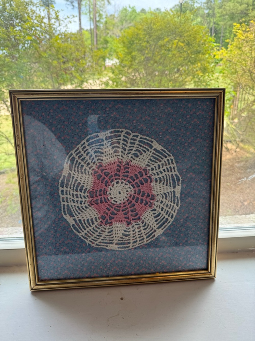 Framed Crochet Doily Wall Art - Cream & Dusty Rose